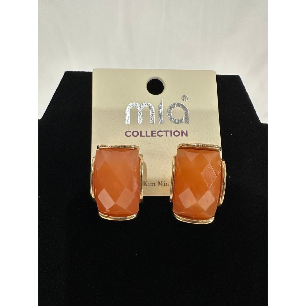 Mia Collection Orange Faceted Rectangular Stud Earrings Gold Tone‎ EE83234-003